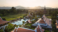 The center of the resort at dusk