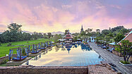 Across the pool at dawn