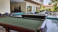There is a library and snooker-area