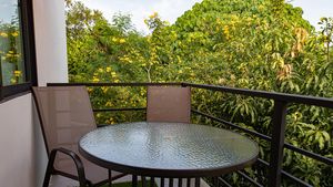 A cozy backside balcony