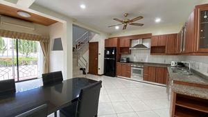 A large kitchen and dining-area