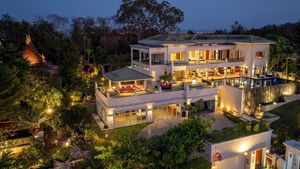 A magnificent estate at sunset