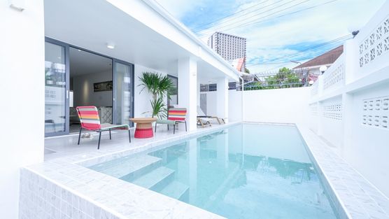 Across the pool and terrace