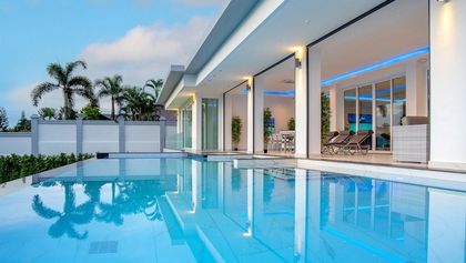 Across the pool and the terraces