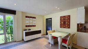 The dining-table next to the kitchenette