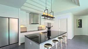 The kitchen plus breakfast bar