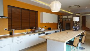 The kitchen with a club-dining-table