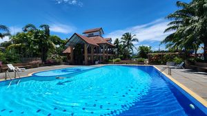 There is a gym, the playgrounds and this large communal pool