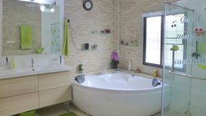 This bathroom comes with a Jacuzzi tub